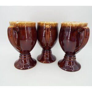 Vintage Hull Pottery Brown Drip Glaze Pedestal Mugs Set of 3